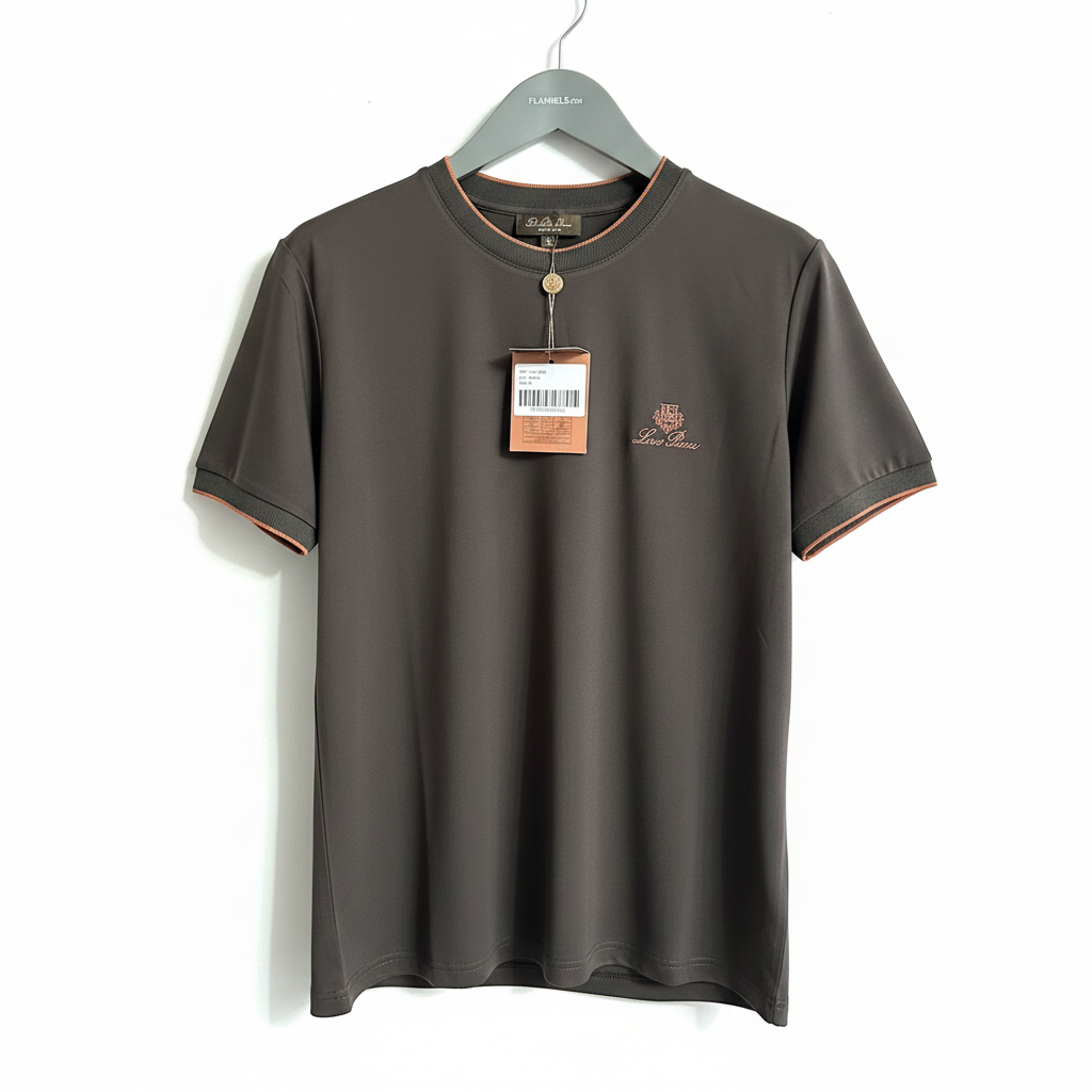 Tricou premium maro-kaki Loro Piana cu fundal alb