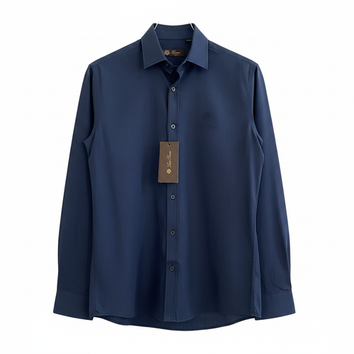 Cămașă premium navy Loro Piana cu fundal alb