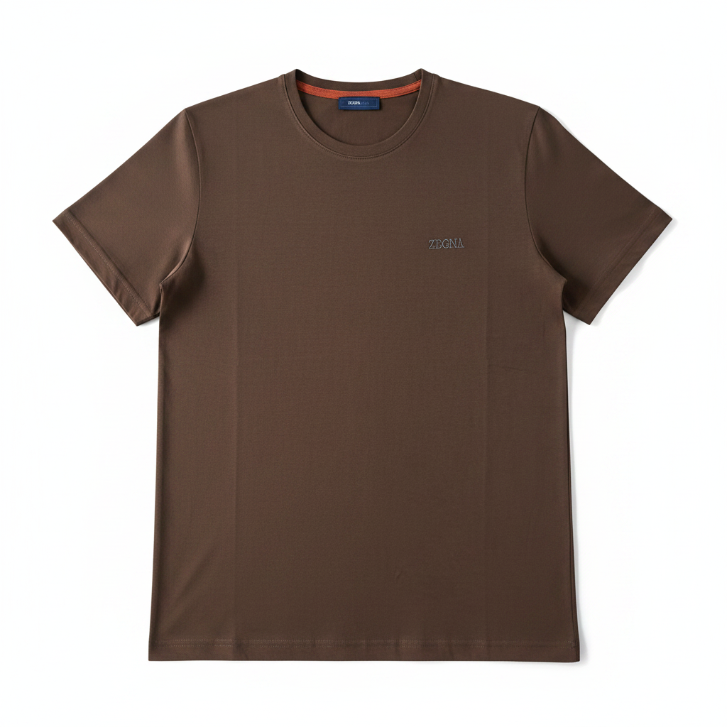 Tricou premium maro Zegna cu fundal alb