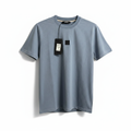 Tricou premium Boss albastru-gri cu logo rubber patch, fundal alb