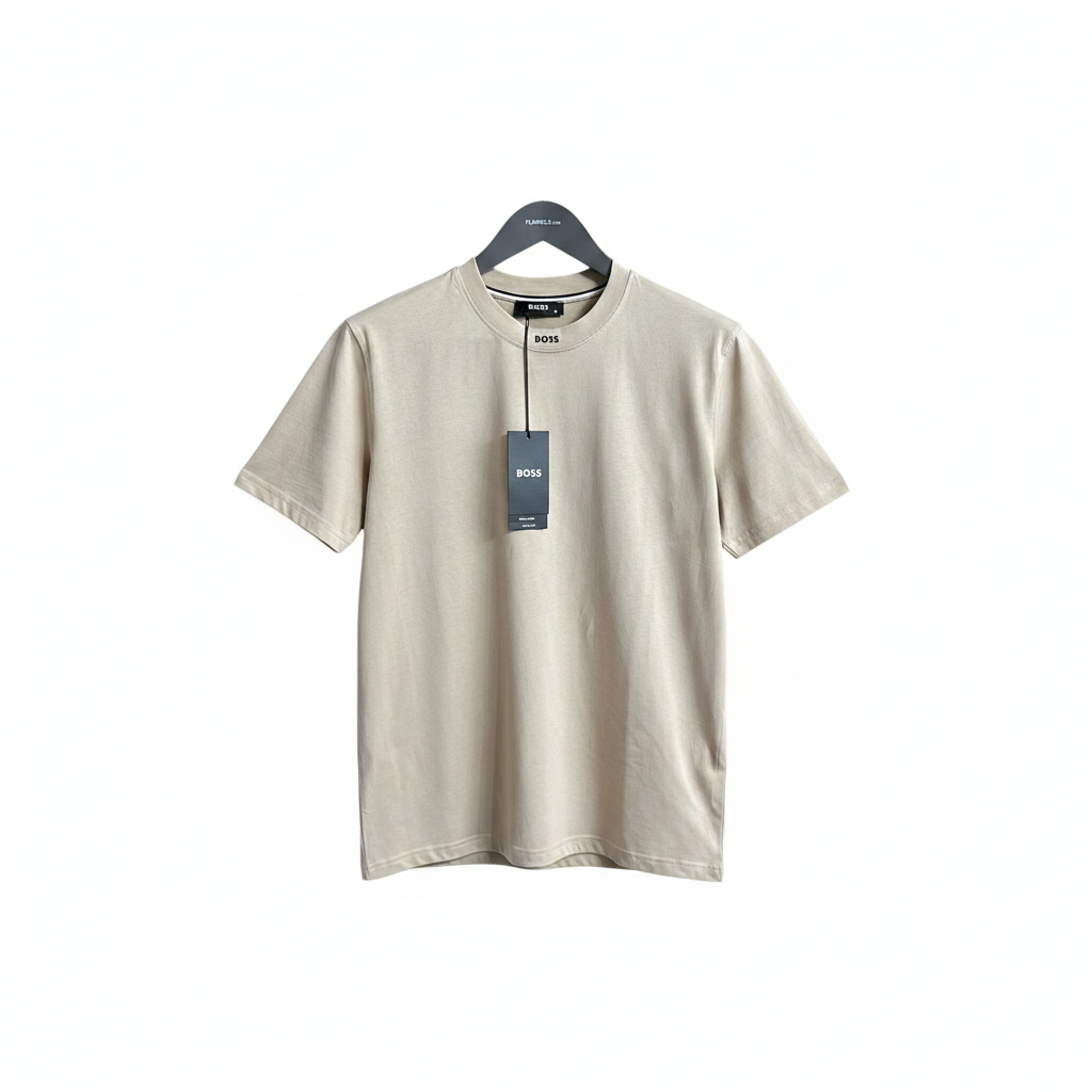 Tricou premium Boss bej-crem cu fundal alb