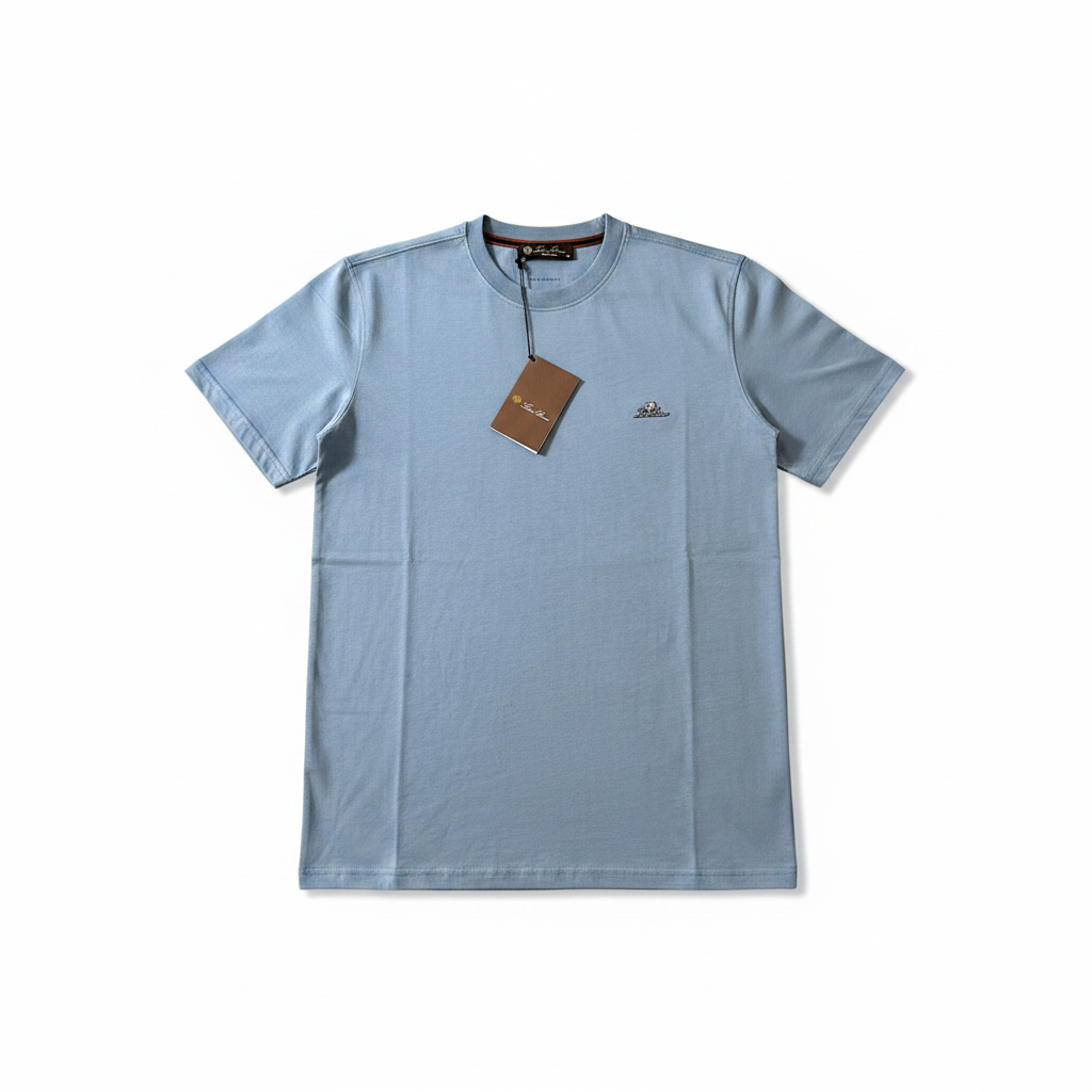 Tricou premium albastru Loro Piana cu fundal alb