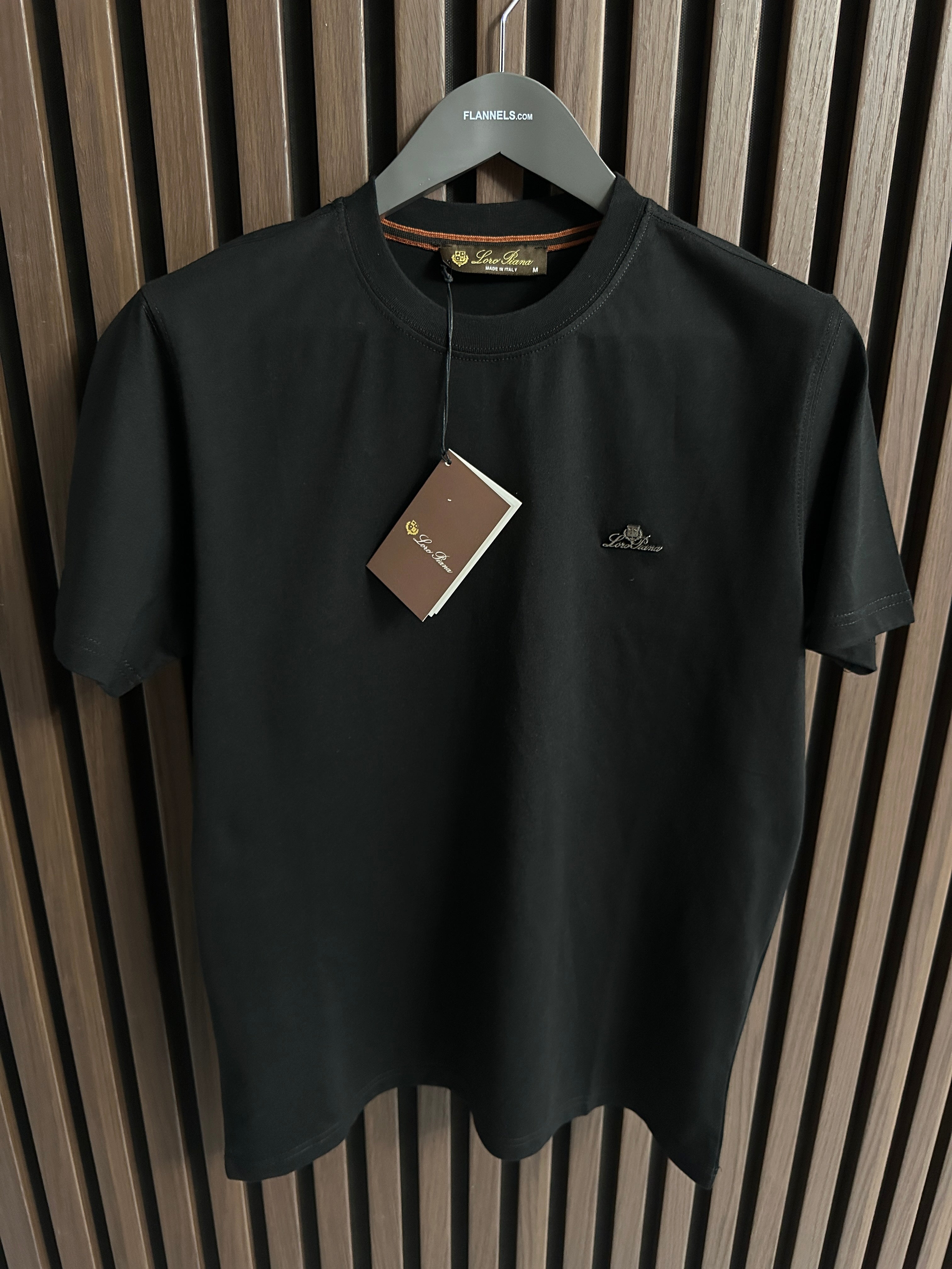 Tricou Premium Negru Loro Piana - Logo Auriu